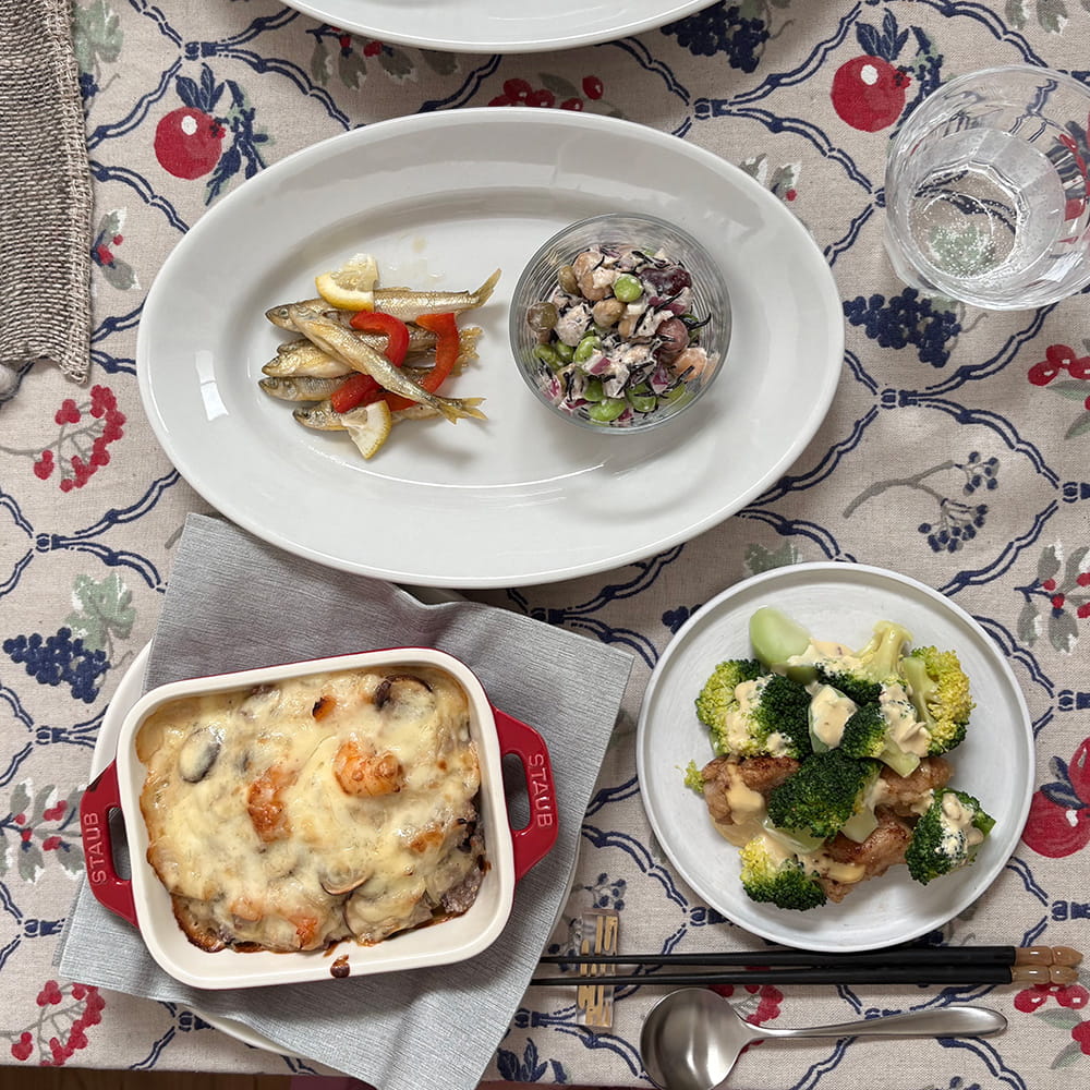 混ぜるだけのビーンズサラダ。サクふわのわかさぎマリネをはじめ、洋風のお惣菜レッスンでした。